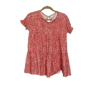 Tickled Teal Floral Blouse Patrotic Red and White Size Medium